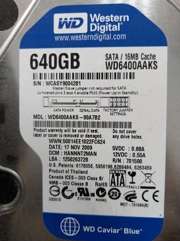 WD 640G 3.5吋 WD6400AAKS-00A7B2 無壞軌 研究 報帳 救資料的最愛NO.328