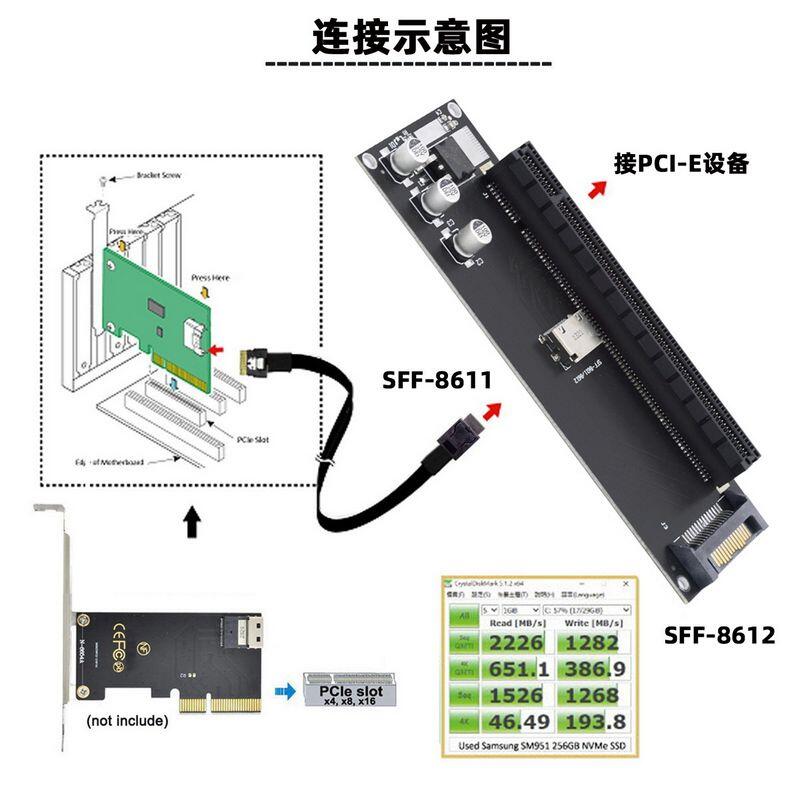 Oculink 4X SFF-8611 SFF-8612轉PCIE NVMe M.2 NGFF M-Key轉接