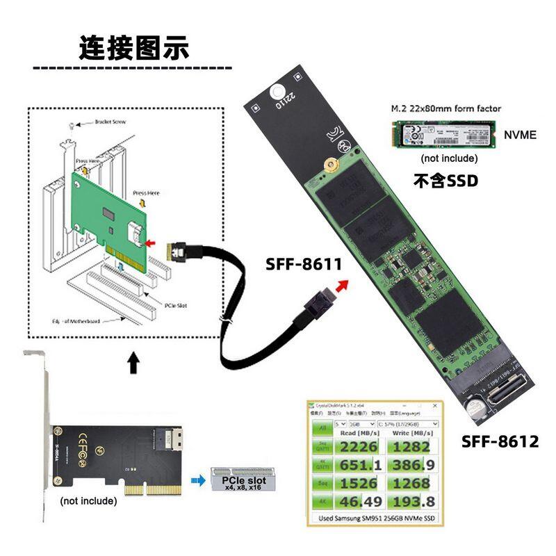 Oculink 4X SFF-8611 SFF-8612轉PCIE NVMe M.2 NGFF M-Key轉接卡| 露天