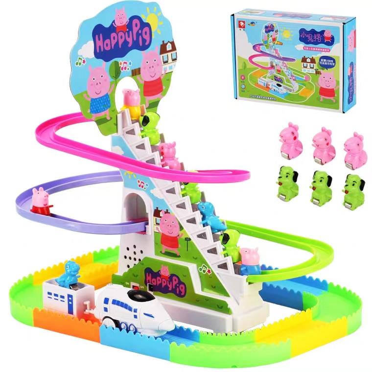 現貨 小豬爬樓梯 滑滑梯軌道火車 小豬佩琪爬樓梯玩具 聲光電動玩具  音樂玩具 熱賣兒童玩具可批發