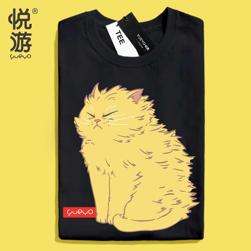 貓圖案短袖 潮流橘貓T恤男潮卡通韓版 夏裝男士體恤半袖丅恤