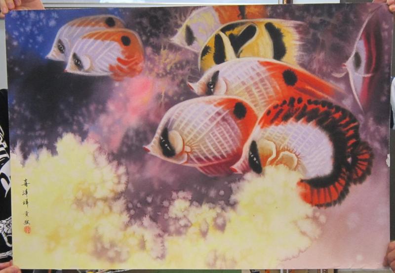 『府城畫廊-手繪水彩畫』魚－畫風獨特－創作畫－53x77－(可加框)－有實體店面－請查看關於我聯繫－