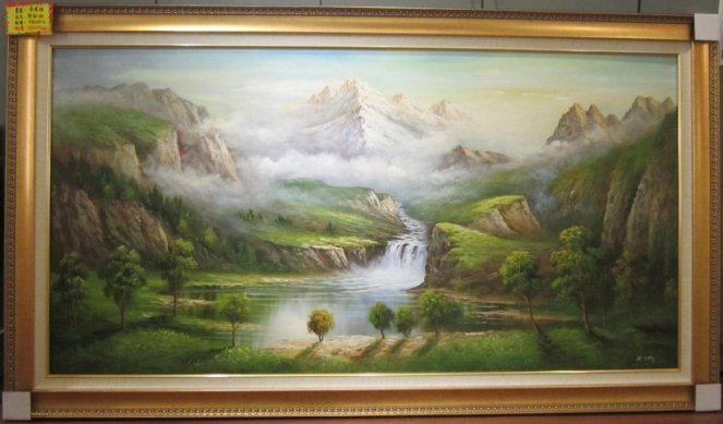 『府城畫廊-手繪油畫』山水畫－聚財湖－111x196－高質感畫作－