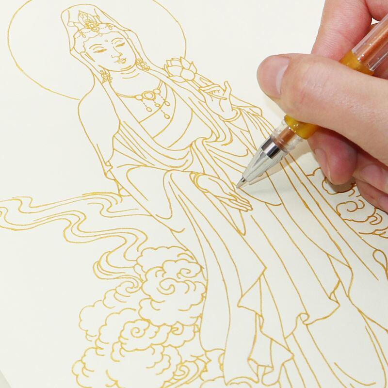 白描佛像觀音菩薩描金地藏王阿彌陀佛描像 唐卡涂色貼金手繪畫冊