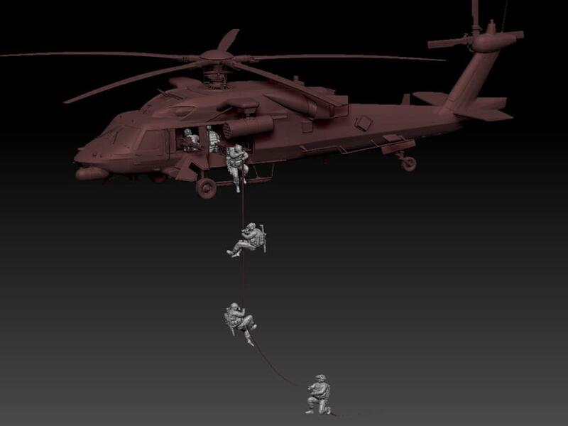 【模王 】海豹突擊隊 人員組 人型 完成品 比例 1/72 樹酯材質 直升機可配用 地面  黑色