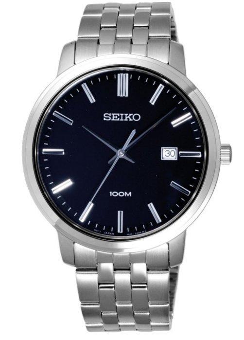 SEIKO WATCH 精工100M防水時尚紳士銀黑面石英鋼帶腕錶 型號：SUR109P1【神梭鐘錶】
