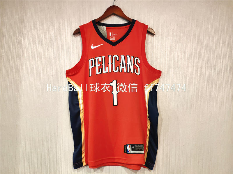 錫安·威廉森 (Zion Williamson) NBA新奧爾良鵜鶘隊 球衣 熱轉印款式1號 紅色
