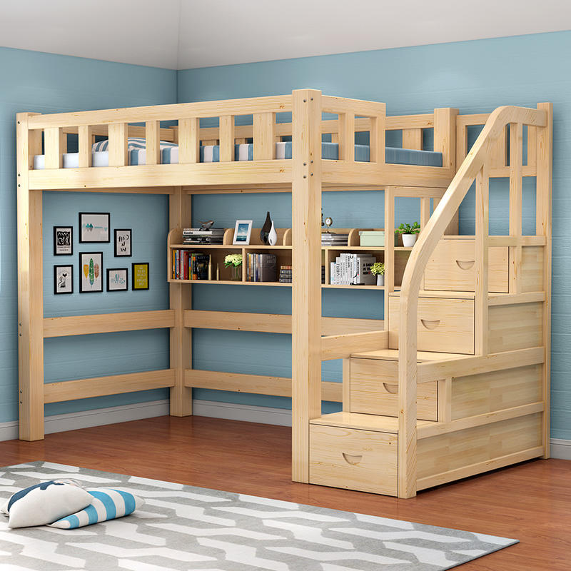 【可貨到付款】高架床 實木床 兒童床100cm*200cm梯櫃床+書架+贈送床墊