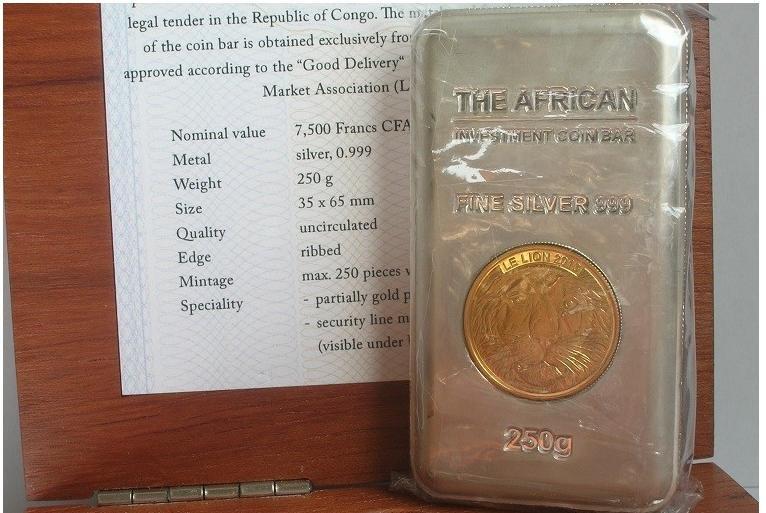 剛果 紀念幣 2013 鍍金獅印CFA紀念銀條 原廠原盒