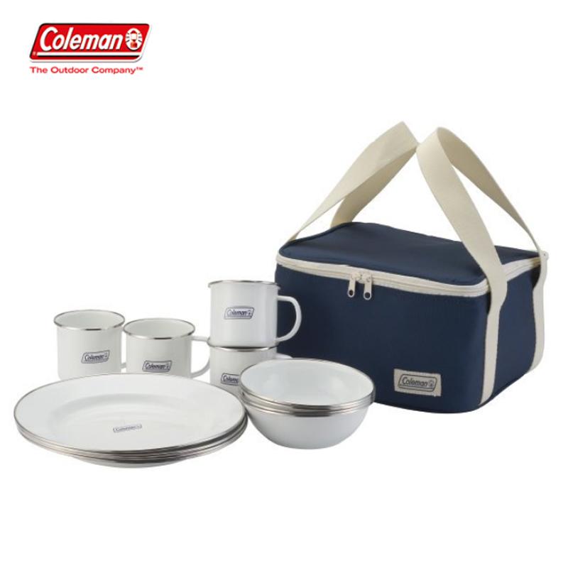 【露營趣】Coleman CM-32362 四人份琺琅餐盤組 環保餐具 餐具組 碗 盤子 杯子
