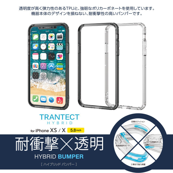 〔SE現貨〕日本 ELECOM Apple iPhone Xs/X TPU+PC邊框耐衝擊軟硬混合殼PM-A18BHVB