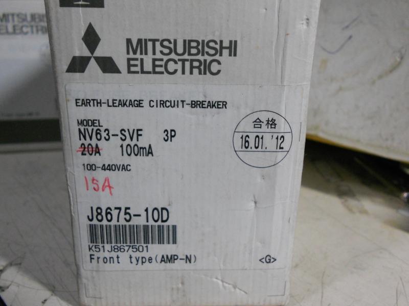 全新日本三菱漏電斷路器NV63-SVF  3P 15A 100-440V 14kA 過負荷.短路保護兼用