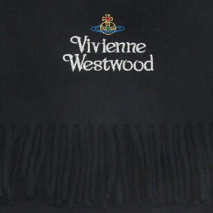 ☆橘子羊☆ Vivienne Westwood 英版彩銀色刺繡 黑色 羊毛圍巾 聖誕 禮物 圍巾 禮品 現貨