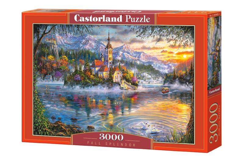 300495 3000片歐洲進口拼圖 CAS 繪畫 風景．美麗的秋天湖畔夢幻教堂