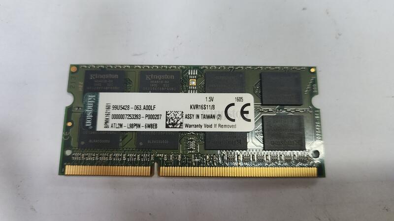 含稅 金士頓 DDR3 1600 8GB 8G  筆電記憶體 終身保固 KVR16S11/8 05R017