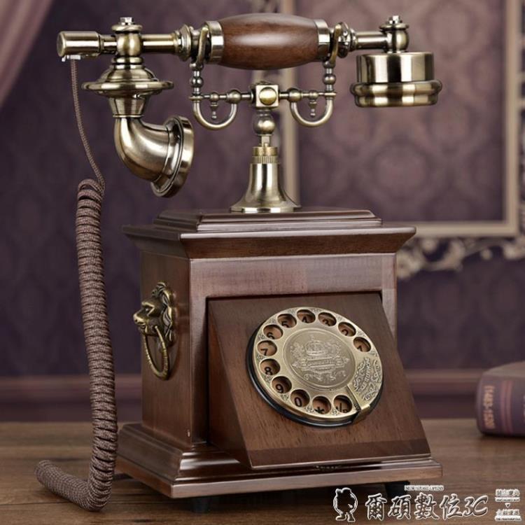 復古電話歐式仿古復古老式電話機旋轉撥號美式實木家用座機電話機LX新年禮物