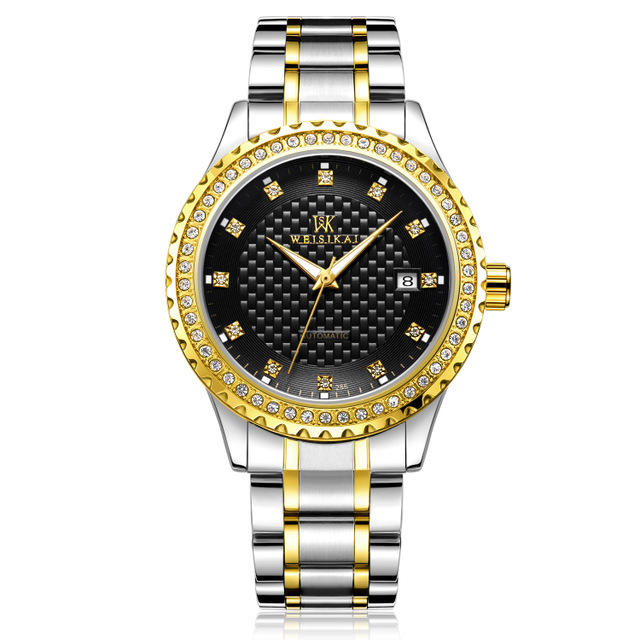 【KYH流行之星】瑞士正品WEISIKAI威斯凱男士手錶鑲鑽金邊機械全自動手錶防水手錶男286