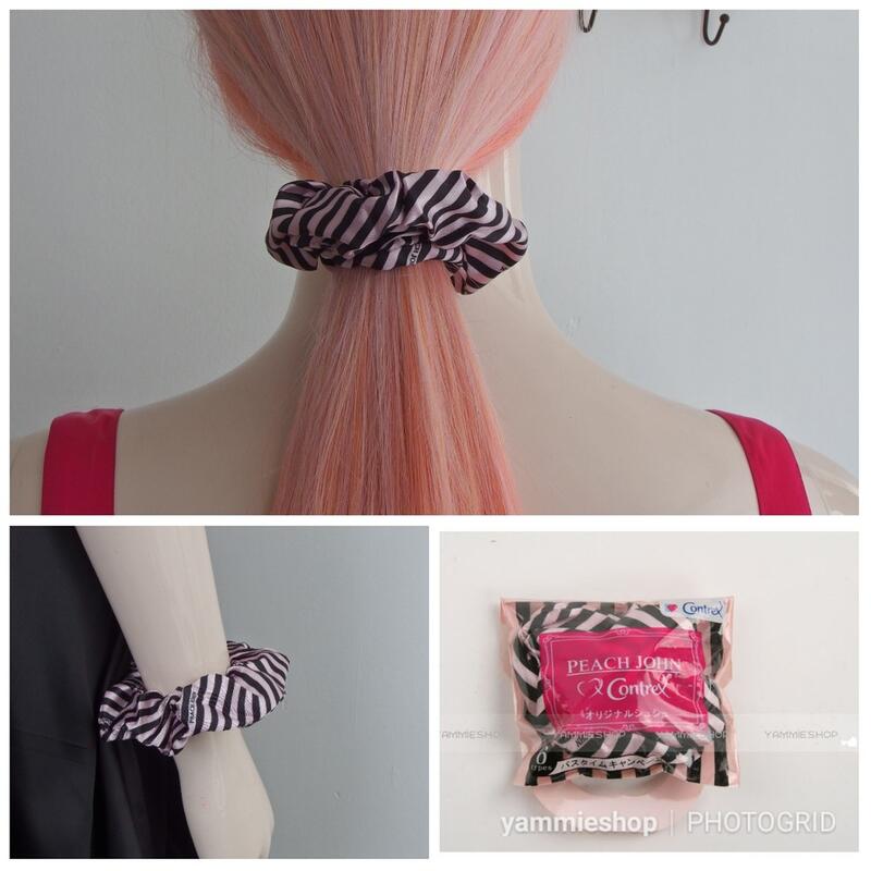 美美來一個 緞感粉色橫紋 日本限定 Peach John 大腸髮圈 髮飾 髮束 （XFP1）