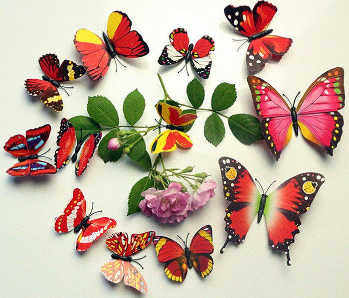 【雜貨店】3D蝴蝶立體牆面裝飾冰箱貼（磁鐵）仿真蝴蝶12只29元