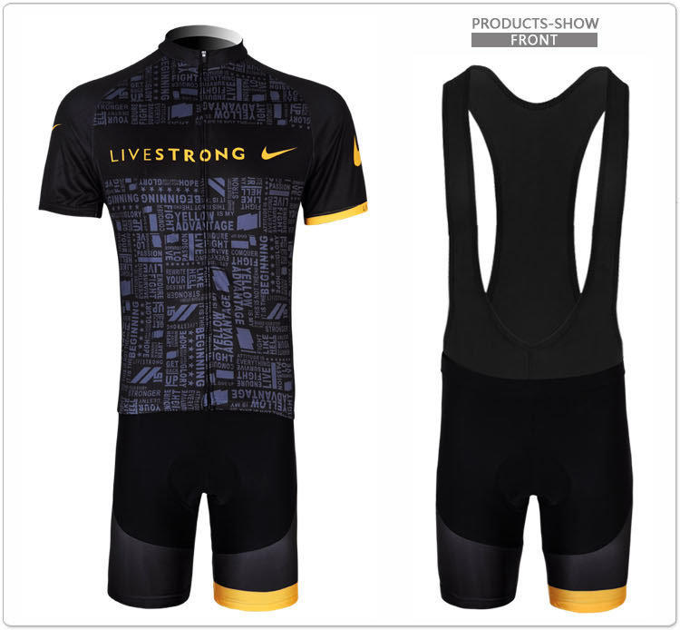 【綠色運動】新款 Livestrong 黑條紋生命頑強夏季自行車騎行服背帶短袖套裝