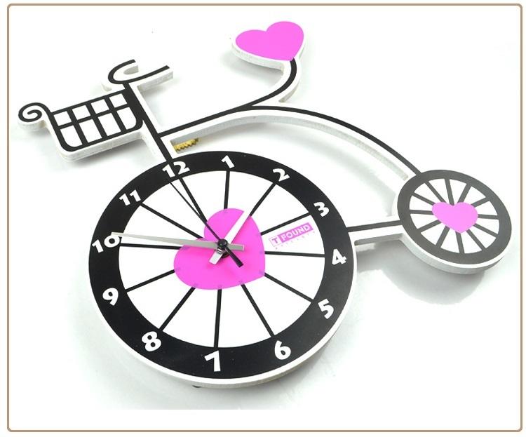 兒童自行車田園創意靜音鐘錶時尚客廳掛表卡通個性掛鐘裝飾時鐘