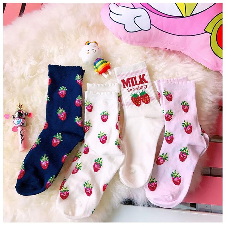 台灣現貨 韓國草莓襪 可愛水果 可愛度破表 日系原宿 時尚純色百搭純棉 襪 網美最愛 草莓襪子 少女心 女襪 草莓中筒襪