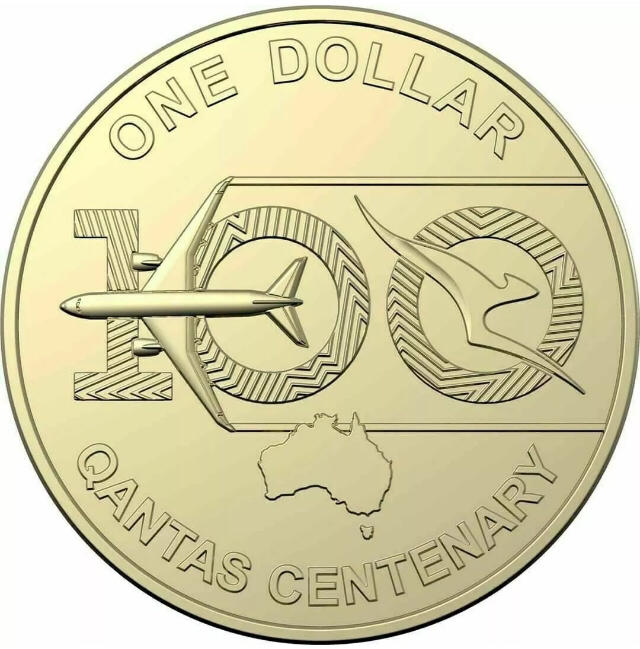 澳洲 2020年澳航100週年紀念幣 / UNC袋裝單枚 / Qantas Air $1 1元 澳洲航空 錢幣 硬幣