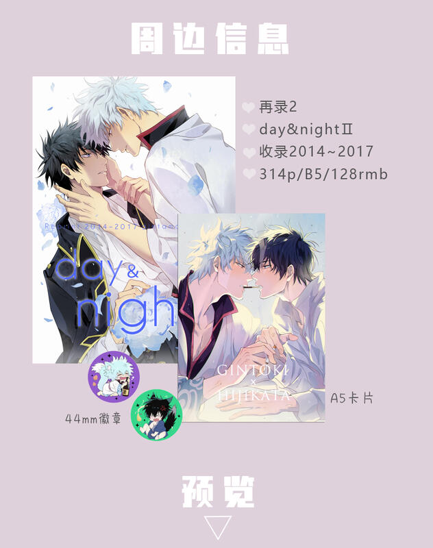 代購】銀魂同人/《DAY&NIGHT》再錄I、II / 銀土/ 無肉不歡的殼/ 漫畫本