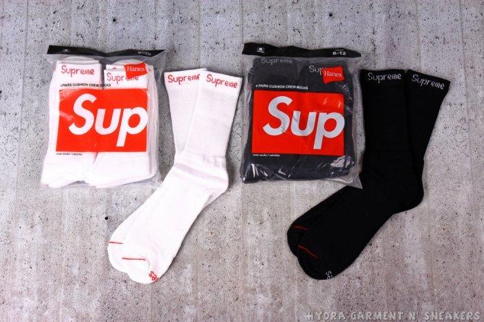 【HYDRA】Supreme Hanes Crew Socks 襪子 單雙 長襪 黑 白 中筒襪 滑板【SUP049】