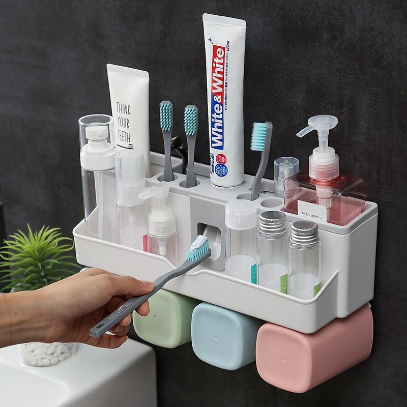  壁掛牙刷架 免打孔牙刷置物架 浴室收納『附擠牙膏器』