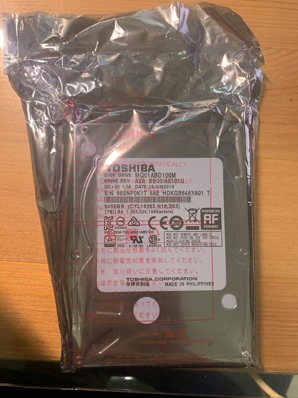 全新 過保 2.5吋 TOSHIBA 1TB 9.5mm MQ01ABD100M