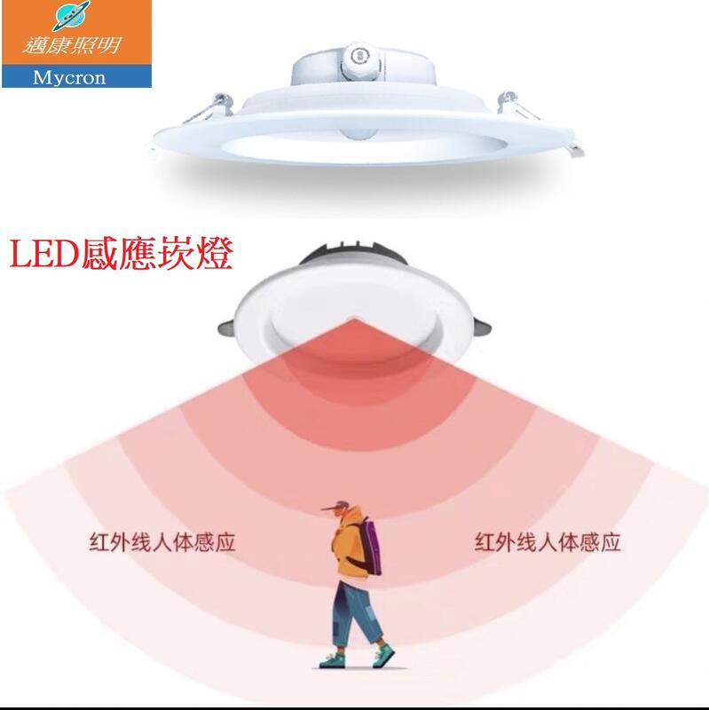LED感應崁燈15W 開孔15CM 紅外線人體感應  白光/自然光/黃光 可選購