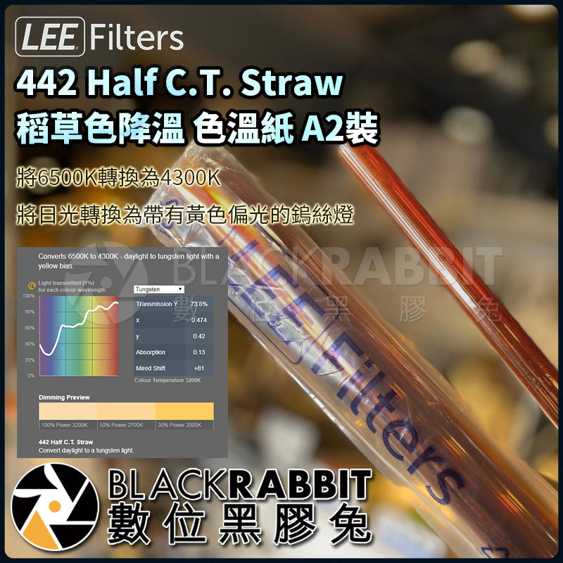 數位黑膠兔【 LEE Filters 442 Half C.T. Straw 1/2 稻草色降溫 色溫紙 A2裝 】