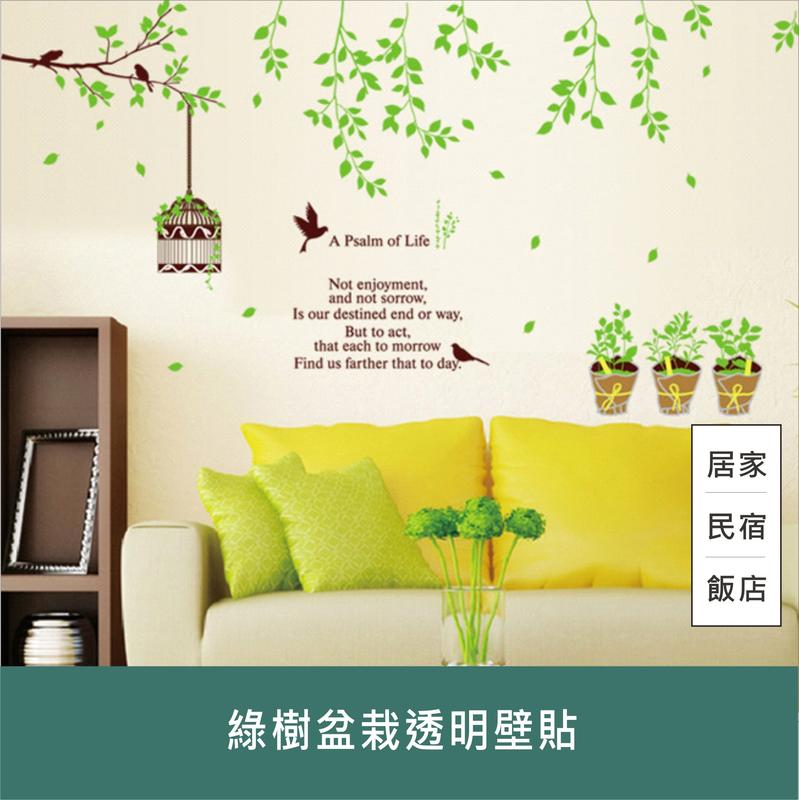 綠樹盆栽透明壁貼 60x90 可重複黏貼 大尺寸風景壁貼 貼紙 安親班 室內裝飾 節日佈置