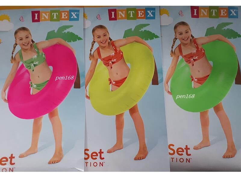 玩樂生活.美國品牌.INTEX59262  游泳 戲水 大人小孩都可以用 螢光色游泳圈91cm下殺最低價
