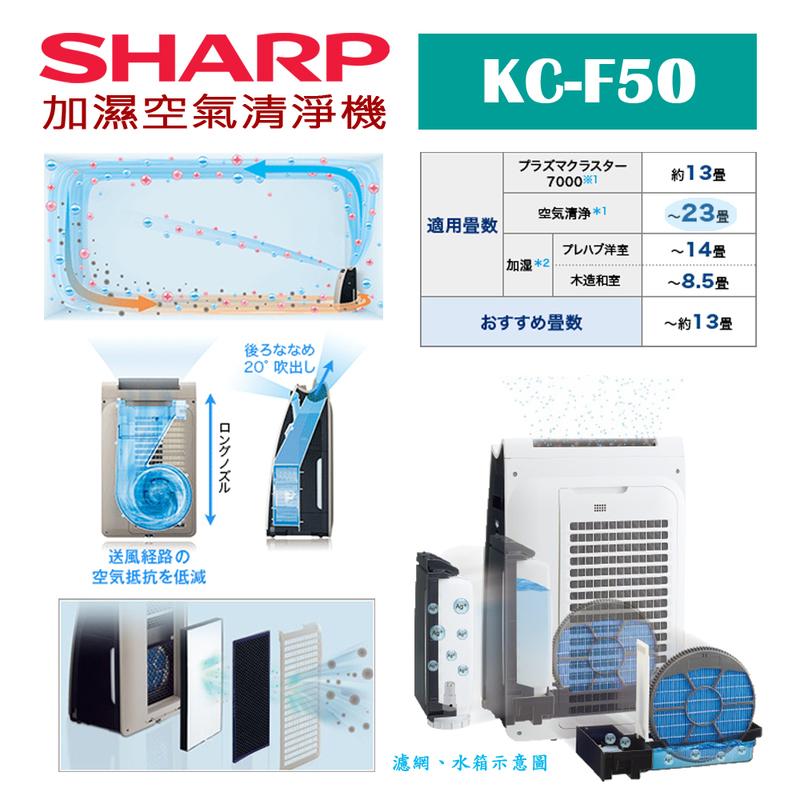 日本直送)日本夏普SHARP【KC-F50-W 白】12坪加濕空氣清淨機除菌離子