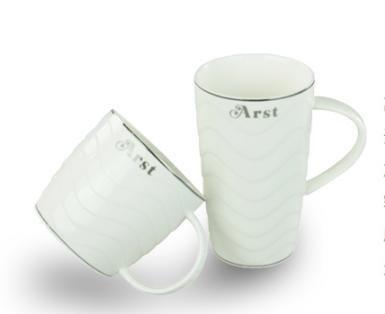 陶瓷波紋浮雕杯子300ml400ml情侶對杯馬克杯爵士杯水杯