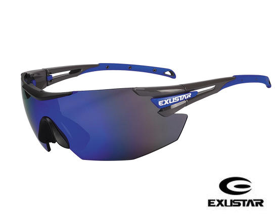 【單車天涯】EXUSTAR 一片式可調鼻墊運動太陽眼鏡 (灰藍)~共3組鏡片.台灣製
