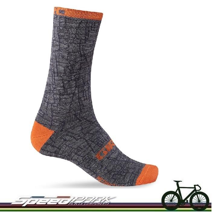 【速度公園】GIRO Seasonal Wool 襪子 混紡美麗諾羊毛 自行車 登山車 義大利製造 灰/橘色-S/M號