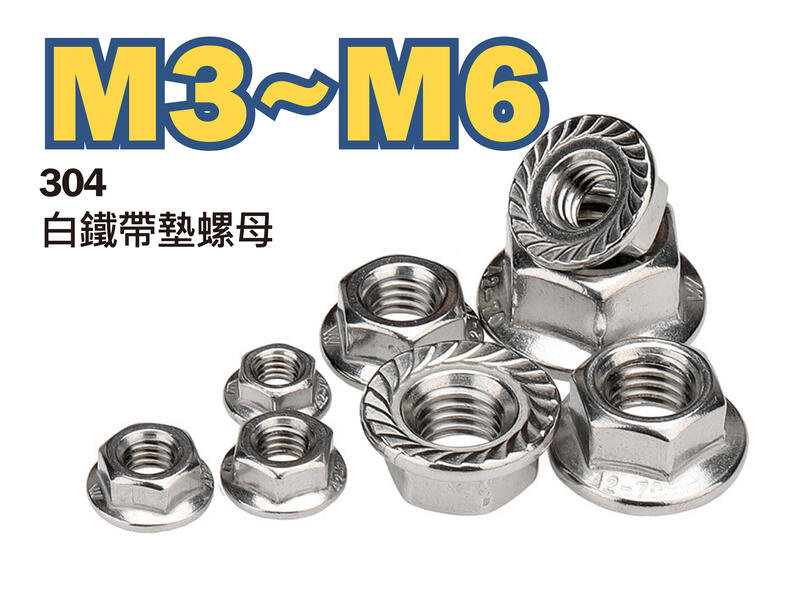 M3M4M5M6 白鐵帶墊螺母  不鏽鋼 304材質