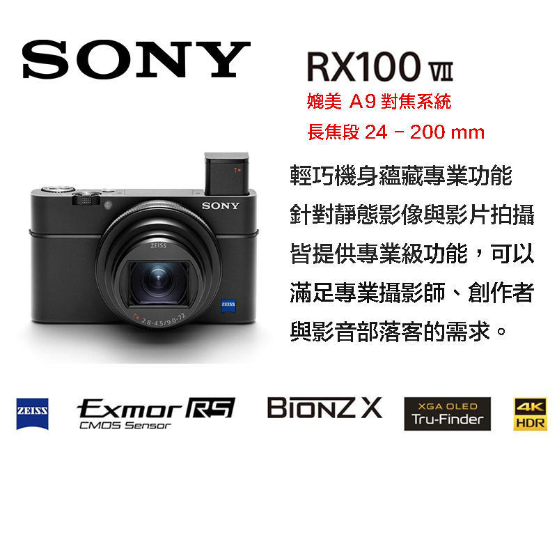 虹華數位 ㊣ 現貨 含握柄貼片+首購禮 台灣公司貨 SONY RX100 VII M7 數位相機 類單眼 4K 直播