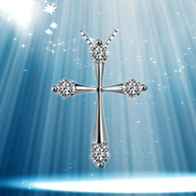 時尚日韓精品水晶白銀十字架項鍊鎖骨鏈銀飾生日禮物情人節禮物