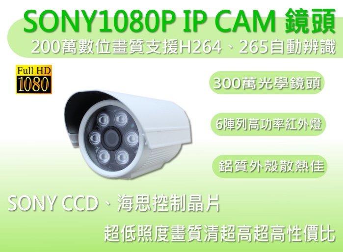 1080P/數位/IP CAM/網路攝影機/SONY/200萬IP CAM/3.6MM/高階晶片支援H265/板橋