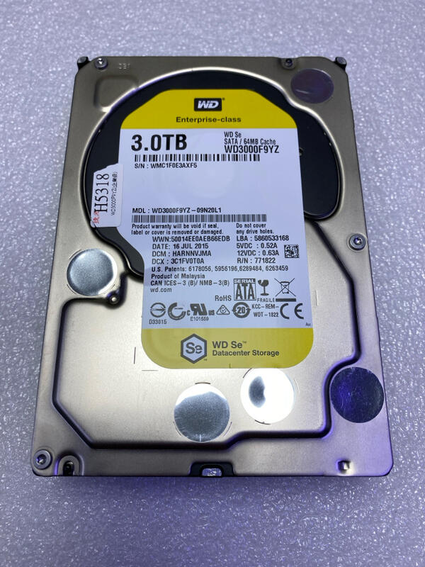 含稅價 WD 3.5吋 3TB 硬碟 SATA3 64M 7.2K WD3000F9YZ 測試良品 | 露天市集 | 全台最大的網路購物市集