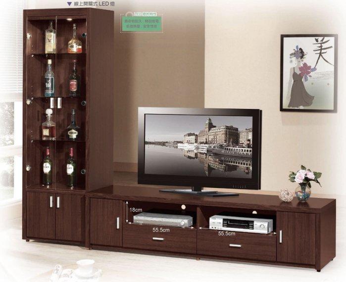 【DH】商品貨號vc708-2商品名稱《喜美》八尺L型胡桃色電視櫃 如圖一2尺展示櫃+6尺長櫃  可拆賣主要地區免運費