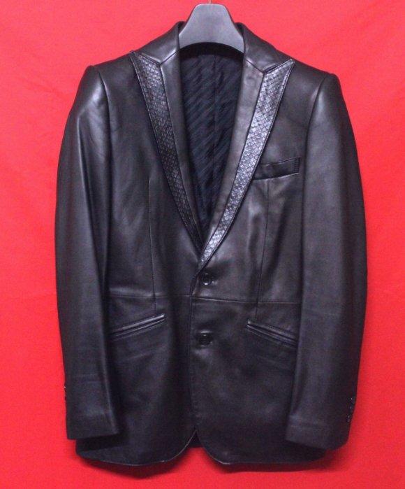 日本品牌 COMME CA COLLECTION 頂級百褡劍領雙扣紳士西裝皮衣真皮