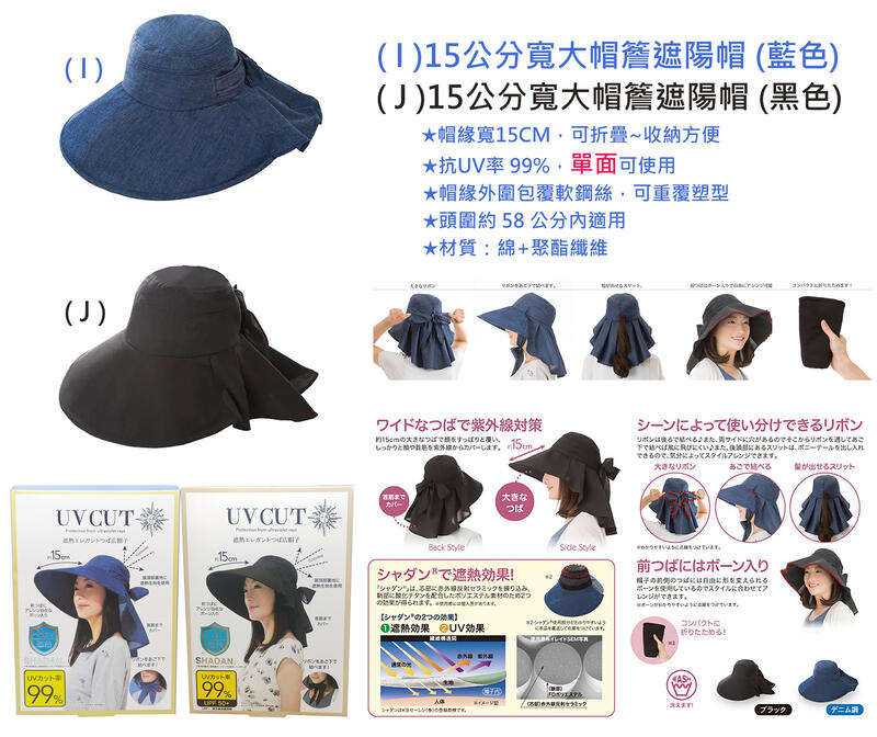 NEEDS】日本寬帽緣抗UV 99%遮陽帽,小臉帽,漁夫帽, 露天市集