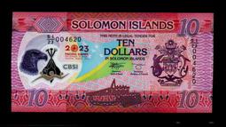 【低價外鈔】索羅門群島 2023年 10Dollars 塑膠...