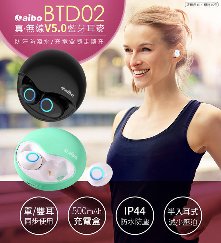 ★鑫聲★AIBO BTD02 真無線雙耳 藍牙V5.0耳機麥克風(充電收納盒) (LY-MIC-BTD02)