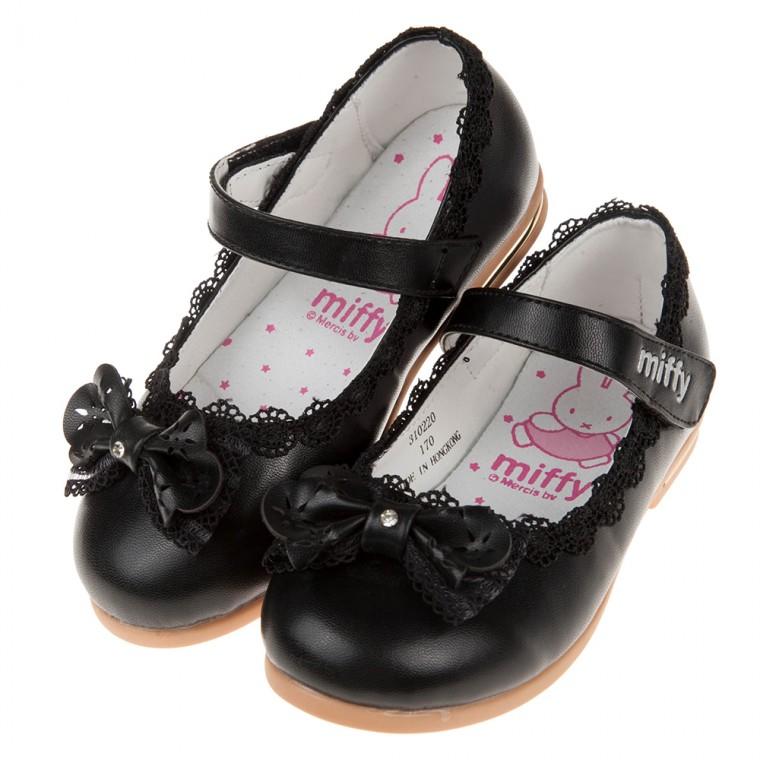 童鞋(17~20公分)Miffy米飛兔蝴蝶結黑色花邊蕾絲兒童公主鞋L9J399D